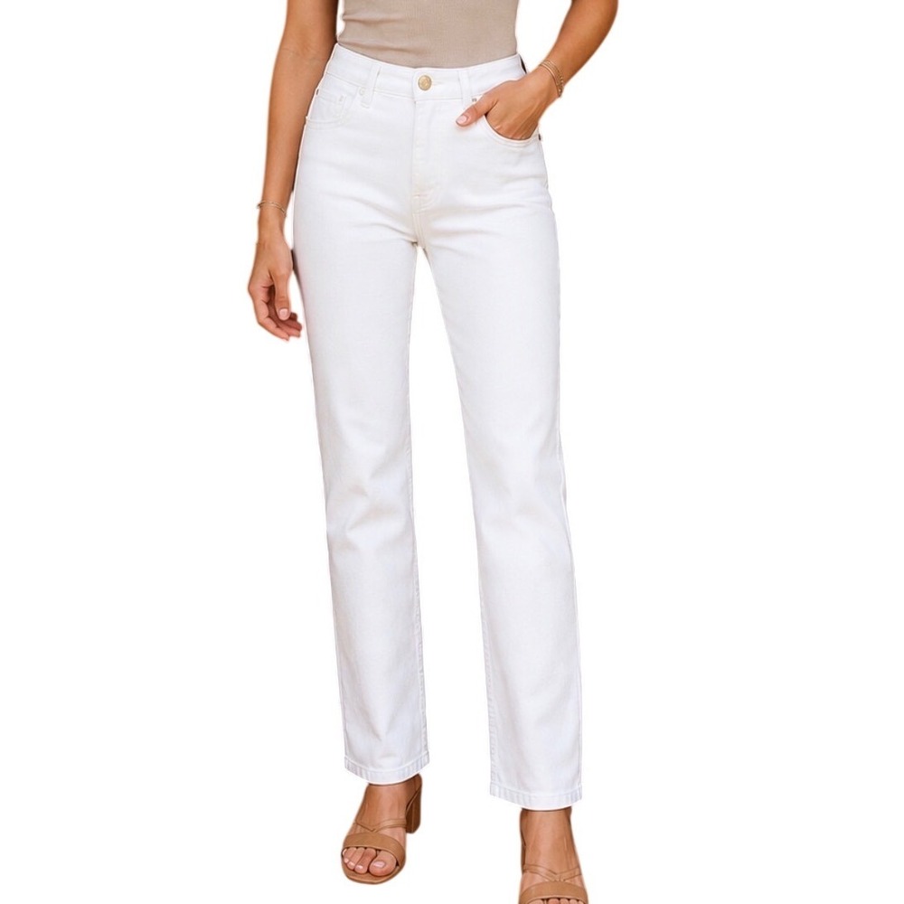 Risen Jeans Size 11/30 Tummy Control Gold Button Straight Leg White NWT